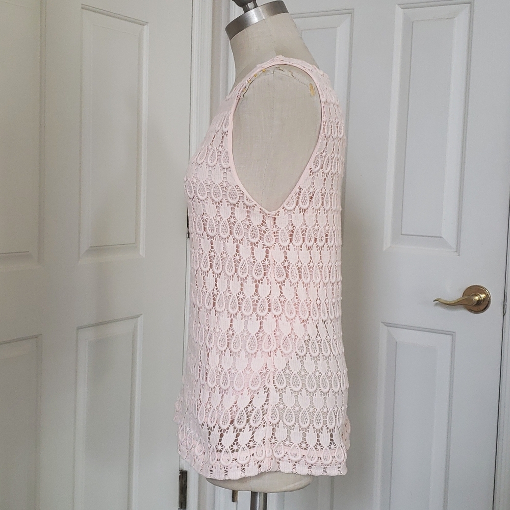 Ann Taylor Peach Blush Pineapple Crochet Lace Sleeveless Top MEDIUM Coquette - Picture 4 of 12